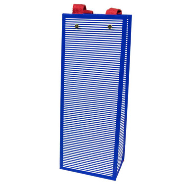 Caspari Wine & Bottle Gift Bag, Mini Stripe Navy (100224B4)