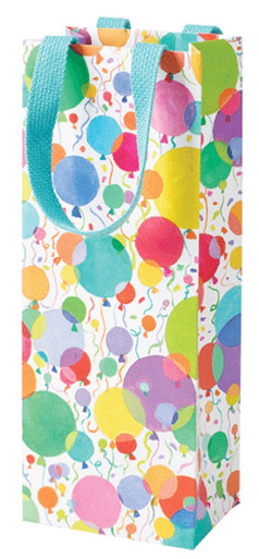 Caspari Wine & Bottle Gift Bag, Balloons And Confetti (10034B4)