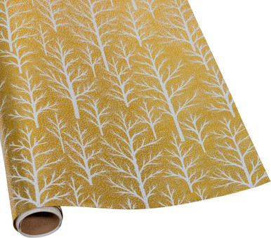 Caspari 6' Continuous Gift Wrap Roll, Winter Trees Gold & White Embossed Foil (100540RCF)