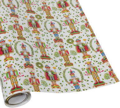 Caspari Continuous Gift Wrap Roll, Nutcracker Christmas White - 8' (10056RC)