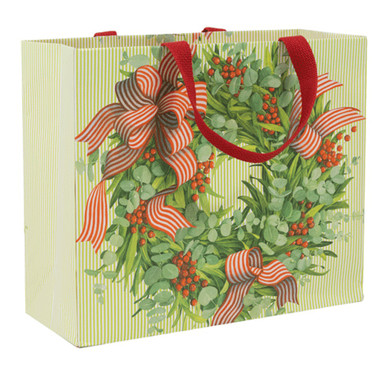 Caspari Large Gift Bag, Ribbon Stripe Wreath (10063B3)