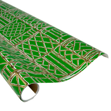 Caspari 8' Continuous Gift Wrap Roll, Bamboo Screen Green & Gold (100831RCF)