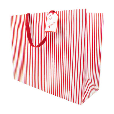 Caspari Jumbo Gift Bag, Stripes For Days - Red and White (10092B10)