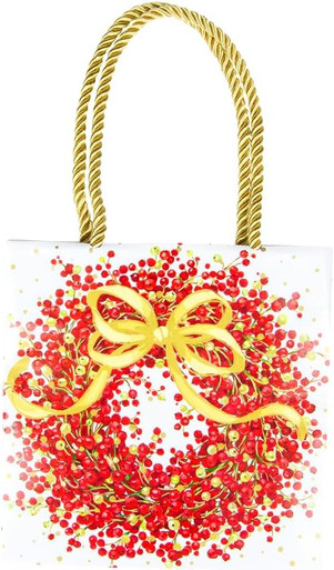 Caspari Small Square Gift Bag, Pepperberry - White (10094B1.5)