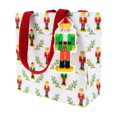 Caspari Small Square Gift Bag, Little Nutcracker (10096B1.5)