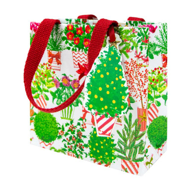 Caspari Small Square Gift Bag, Christmas Flower Market (10097B1.5)