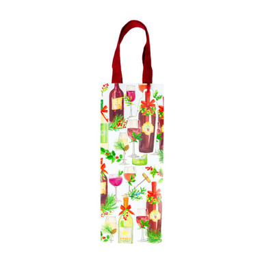 Caspari Wine & Bottle Gift Bag, A Christmas Toast (10099B4)