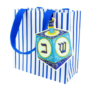 Caspari Small Square Gift Bag, Dreidel And Stripes (9775B1.5)