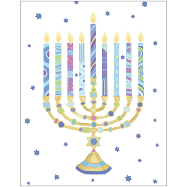 Caspari Boxed Hanukkah Cards, Menorah and Stars - 15 Cards (102033)