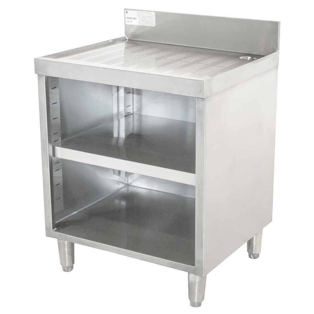 Advance Tabco CRD-2BM Stainless Steel Drainboard Storage Cabinet with Open Front and Mid-Shelf - 24" x 21"
