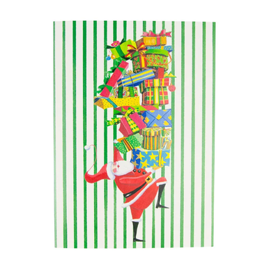Caspari Boxed Christmas Cards, Santa with Stack of Gifts - 15 Cards (104102)