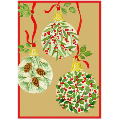 Caspari Boxed Christmas Cards, Botanical Ornaments - Box of 15 cards & envelopes (105106)