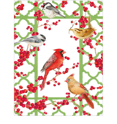 Caspari Boxed Christmas Cards, Winter Birds & Berries - Box of 15 cards & envelopes (105206)
