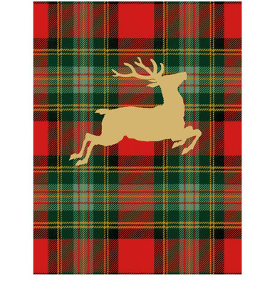 Caspari Tartan Foil Boxed Christmas Cards, Reindeer- Box of 10 cards & envelopes (105219)