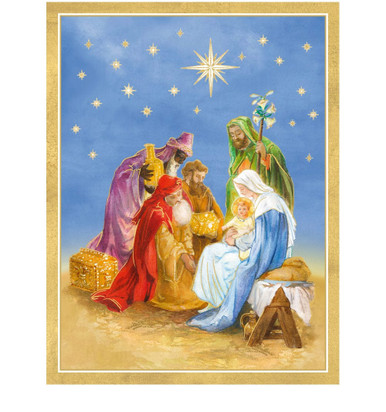Caspari Boxed Christmas Cards, Holy Family & Three Kings - Box of 15 cards & envelopes (105306)