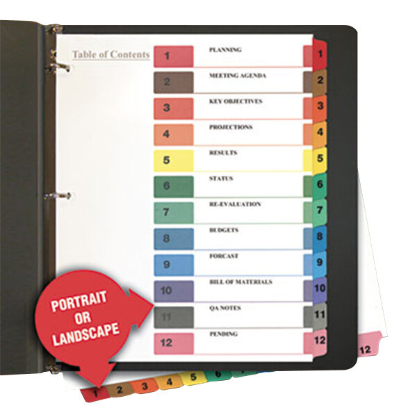 Universal UNV24806 Multi-Color 12-Tab Table of Contents Divider Set - 6/Pack