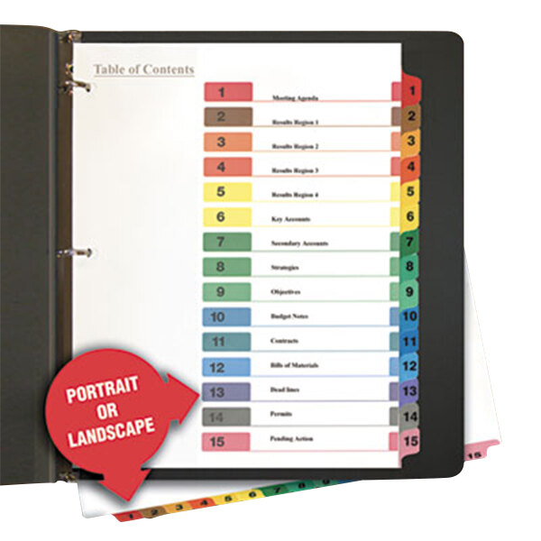 Universal UNV24808 Multi-Color 15-Tab Table of Contents Divider Set - 6/Pack
