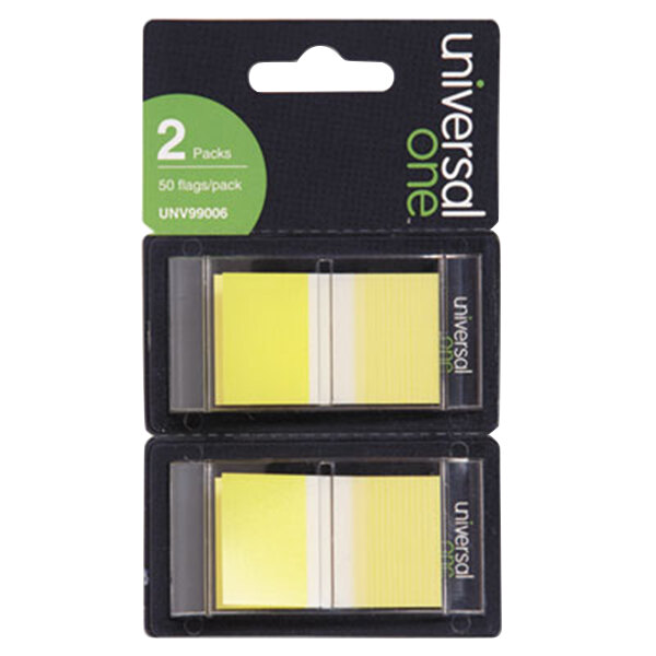Universal UNV99006 1" x 1 3/4" Yellow Page Flag with Dispenser  - 2/Pack