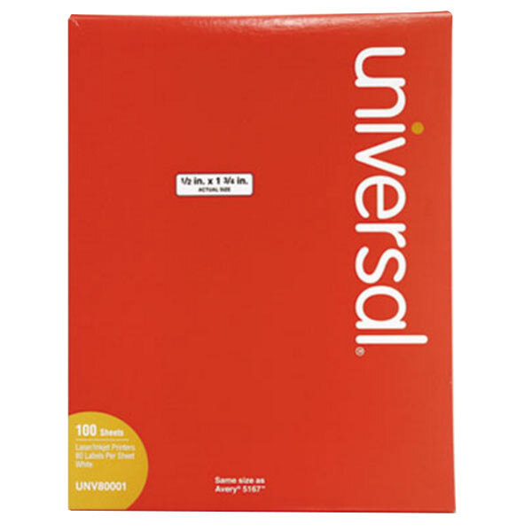 Universal UNV80001 1/2" x 1 3/4" White Permanent Laser and Inkjet Printer Labels - 8,000/Box