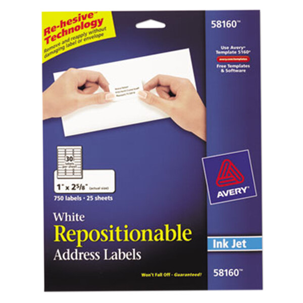 Avery® 58160 1" x 2 5/8" White Repositionable Mailing Address Labels - 750/Pack