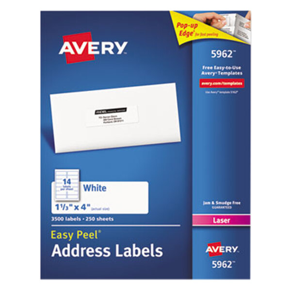 Avery® 5962 1 1/3" x 4" Easy Peel White Mailing Address Labels - 3,500/Box