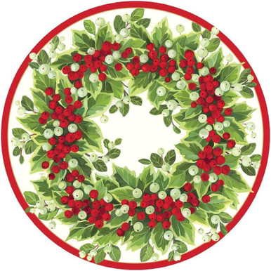Caspari Round Paper Placemat, Holly and Berry Wreath (1110PPRND)