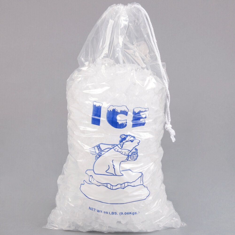 20 lb. Clear Plastic Drawstring Ice Bag with Polar Bear Graphic - 250/Case