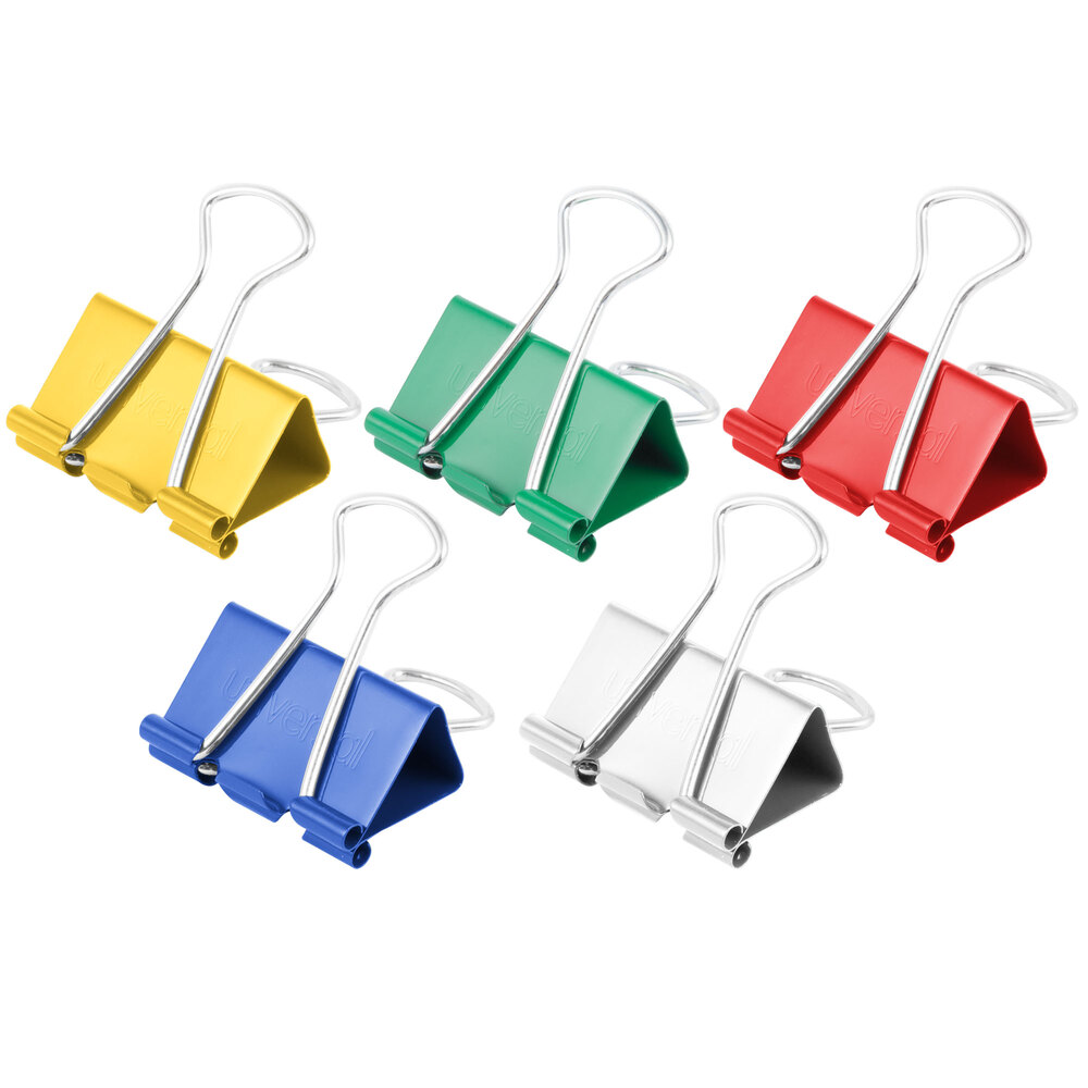 Universal UNV31029 5/8" Capacity Assorted Color Medium Binder Clips  - 24/Box