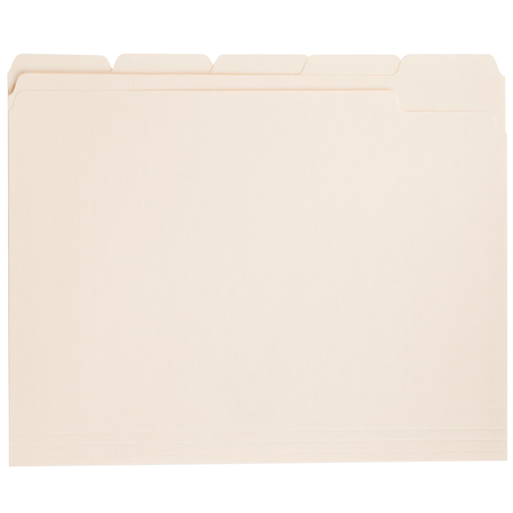 Universal UNV12115 Letter Size File Folder - Standard Height with 1/5 Cut Assorted Tab, Manila - 100/Box