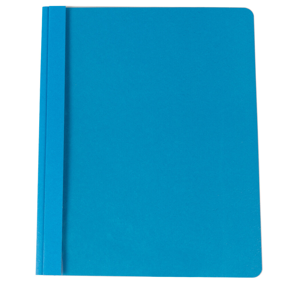 Universal Office UNV57121 11" x 8 1/2" Light Blue Leatherette Embossed Paper Report Cover with Clear Cover and Prong Fasteners, Letter - 25/Box