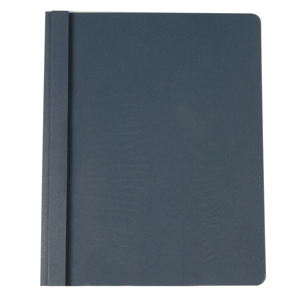 Universal Office UNV57122 11" x 8 1/2" Dark Blue Leatherette Embossed Paper Report Cover with Clear Cover and Prong Fasteners, Letter - 25/Box
