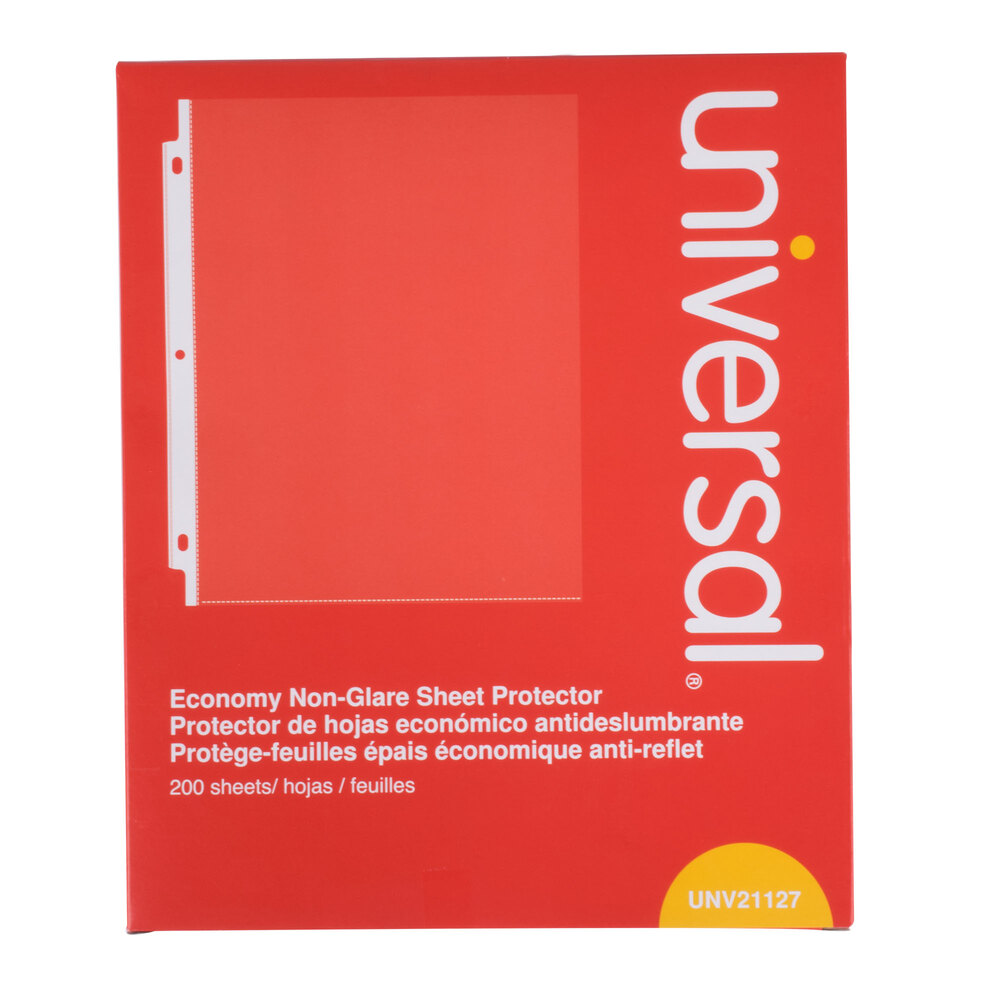 Universal UNV21127 8 1/2" x 11" Clear Economy Weight Non-Glare Top-Load Sheet Protector, Letter  - 200/Box