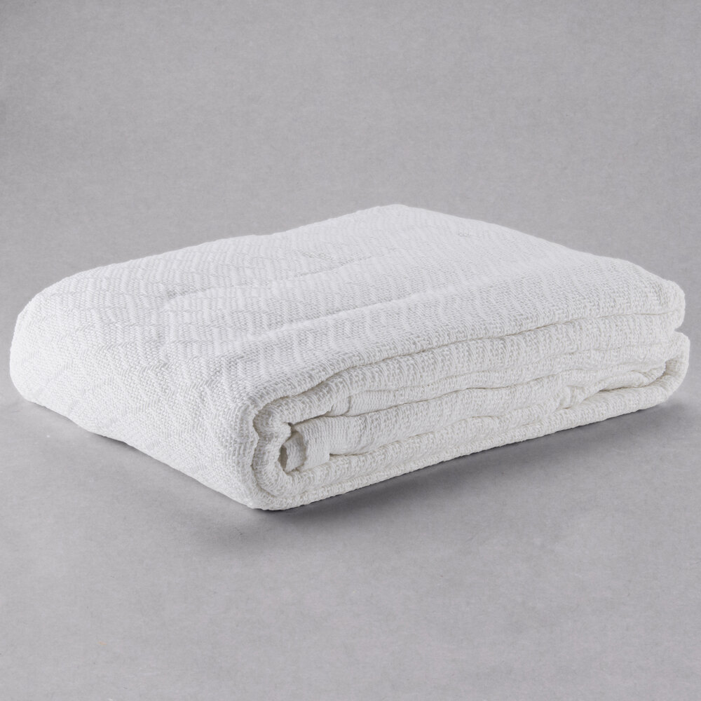 Oxford 66" x 90" Twin Size White 100% Cotton Thermal Herringbone Hotel Blanket