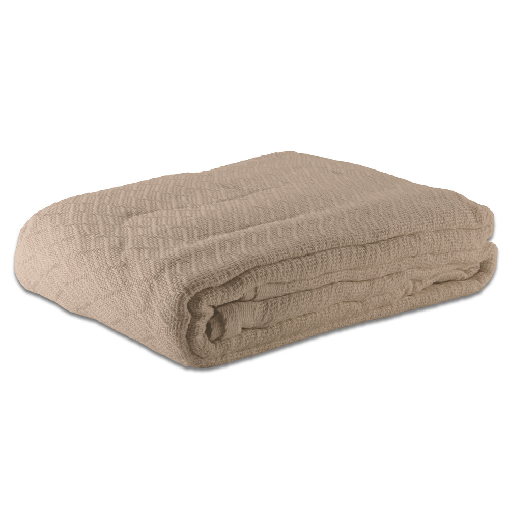 Oxford 90" x 90" Queen Size Beige 100% Cotton Thermal Herringbone Hotel Blanket - 12/Case