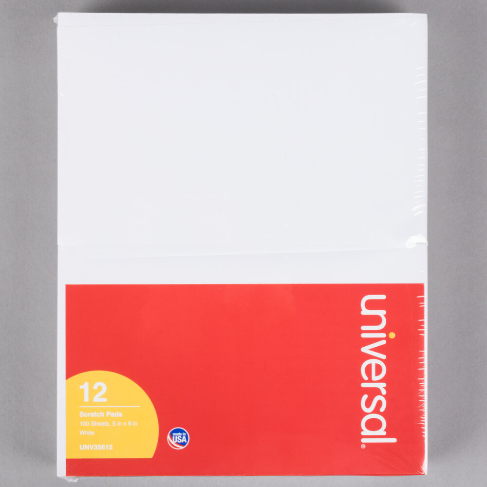 Universal UNV35615 5" x 8" Unruled White Scratch Pad 100 Sheets - 12/Pack