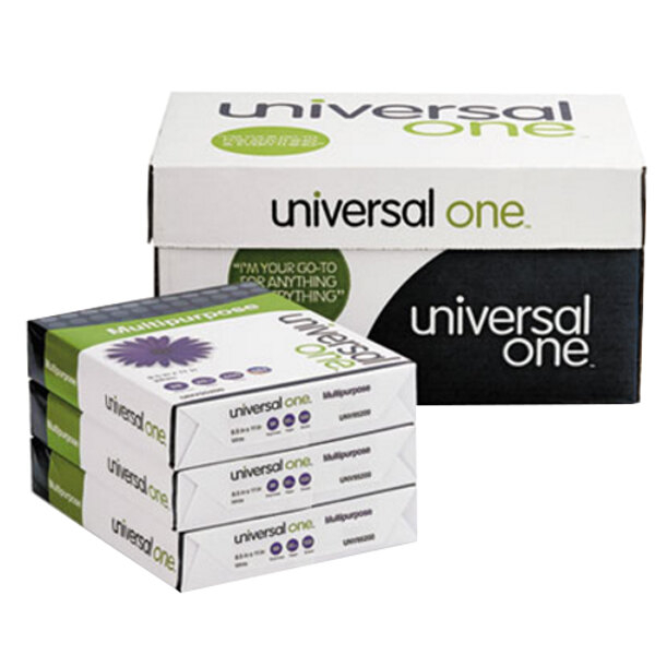 Universal Office UNV95200 8 1/2" x 11" White Case of 20 lb. Multipurpose Paper - 5000 Sheets