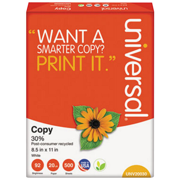 Universal Office UNV20030 8 1/2" x 11" 92 Brightness White Case of 20 lb. Recycled Copy Paper - 5000 Sheets