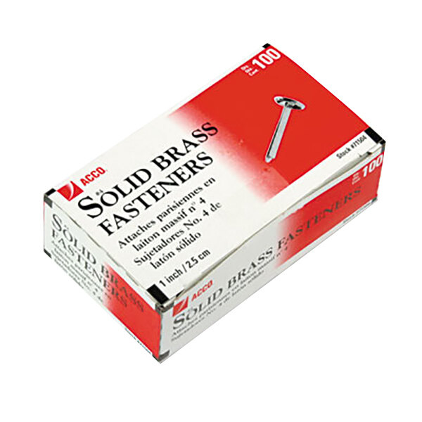 Acco 71504 1" Brass Prong Paper File Fasteners - 100/Box