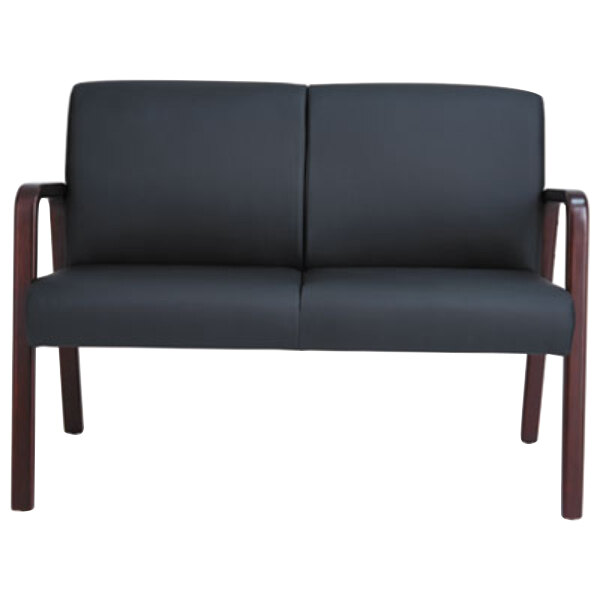 Alera ALERL2219M Reception Lounge Series Black / Mahogany Loveseat - 44 7/8" x 26 1/8" x 33"