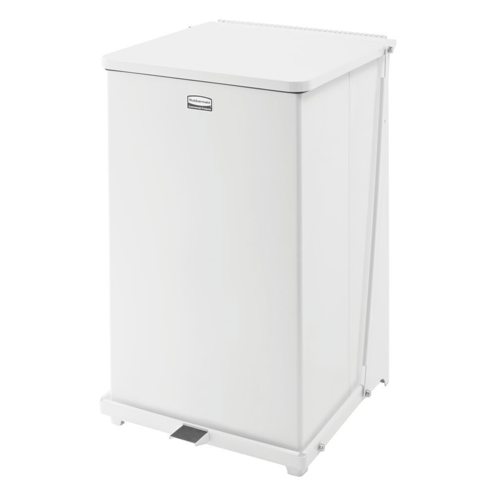 Rubbermaid® FGST40EPLWH The Defenders 25 Gallon Steel White Square Medical Step Can with Rigid Plastic Liner