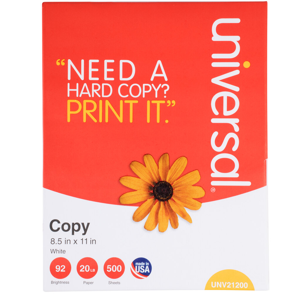 Universal Office UNV11289 8 1/2" x 11" White Case of 20 lb. Copy Paper - 2500 Sheets