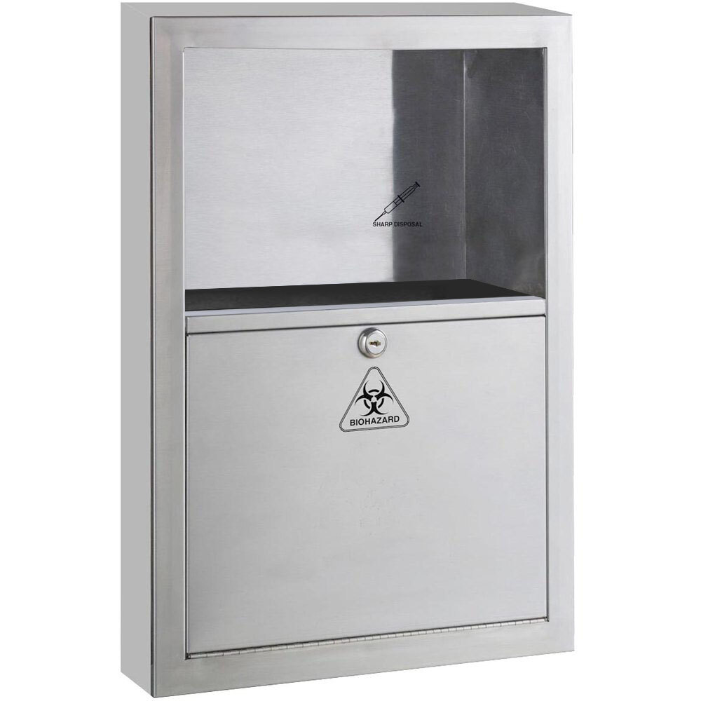 Bobrick B-350169 5.4 Qt. Stainless Steel Surface-Mounted Rectangular Sharp Disposal