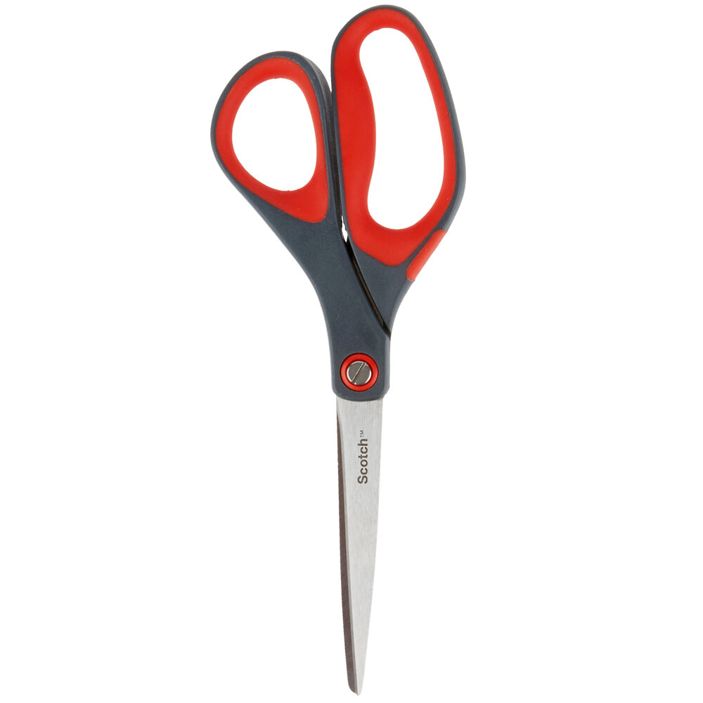 3M 1448 Scotch™ 8" Stainless Steel Pointed Tip Precision Scissors with Red and Dark Gray Handle