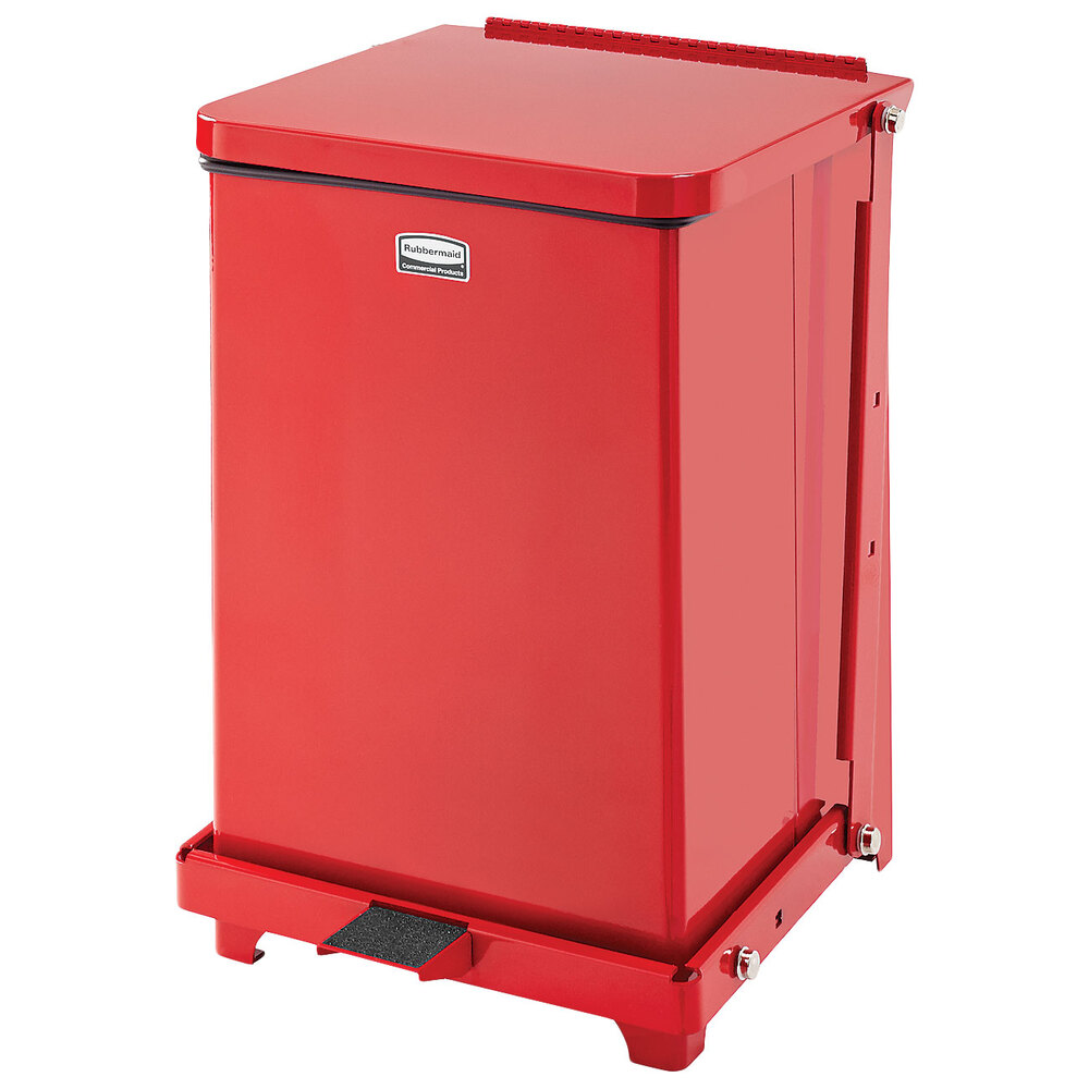 Rubbermaid® FGST7EPLRD The Defenders 7 Gallon Steel Red Square Medical Step Can with 4 Gallon Rigid Plastic Liner