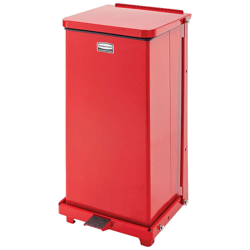 Rubbermaid® FGST12EPLRD The Defenders 6.5 Gallon Steel Red Square Medical Step Can with Rigid Plastic Liner