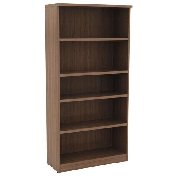Alera ALEVA636632WA Valencia Series 31 3/4" x 14" x 65" Modern Walnut 5-Shelf Bookcase