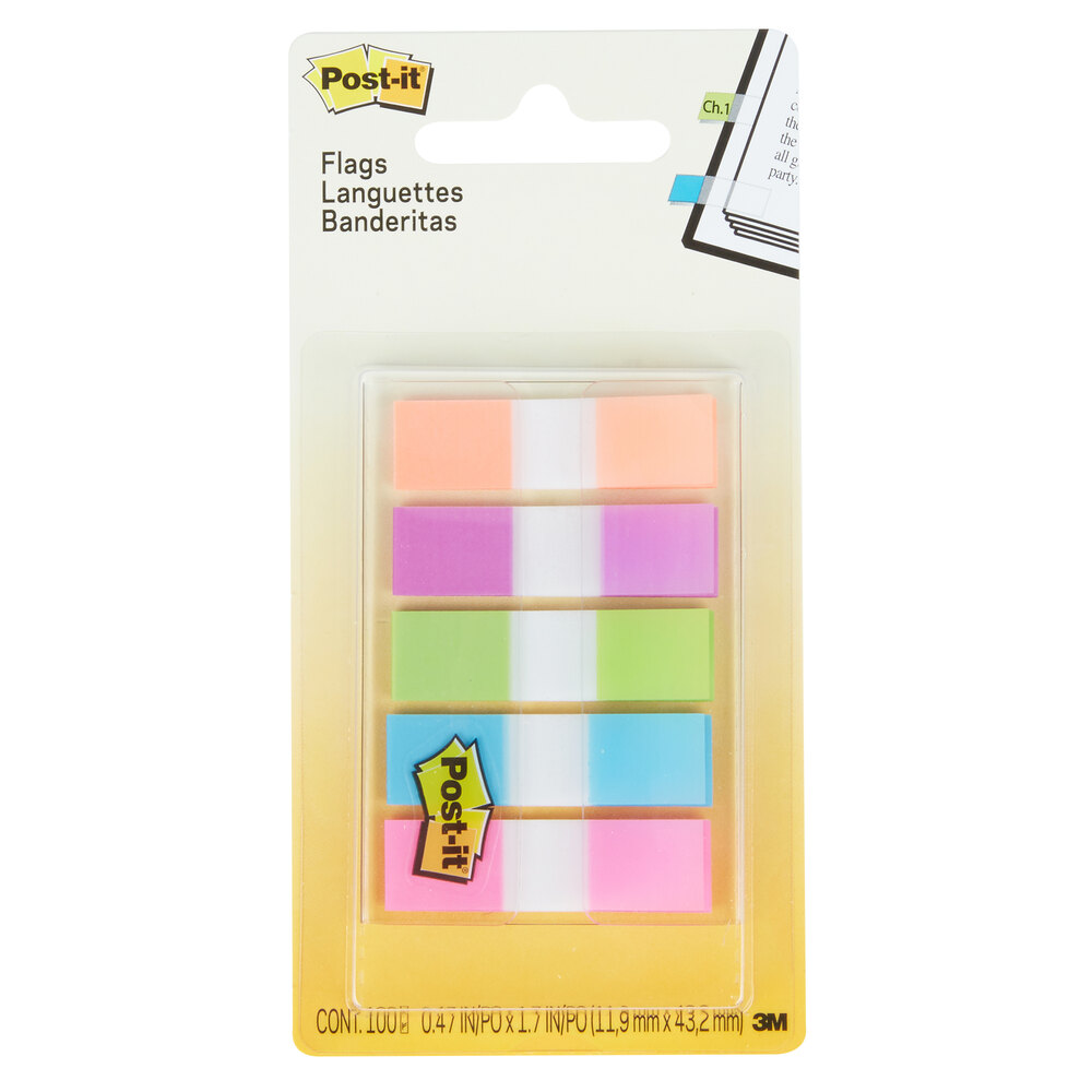 3M 6835CB2 Post-It® 1/2" x 1 3/4" Assorted Bright Color Page Flag with On-the-Go Dispenser - 100 Flags