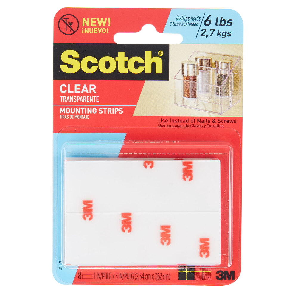 3M 410PST Scotch™ 1" x 3" Clear Mounting Strip - 8/Pack