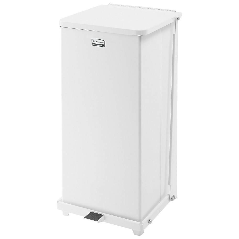 Rubbermaid® FGST24EPLWH The Defenders 13 Gallon Steel White Square Medical Step Can with Rigid Plastic Liner