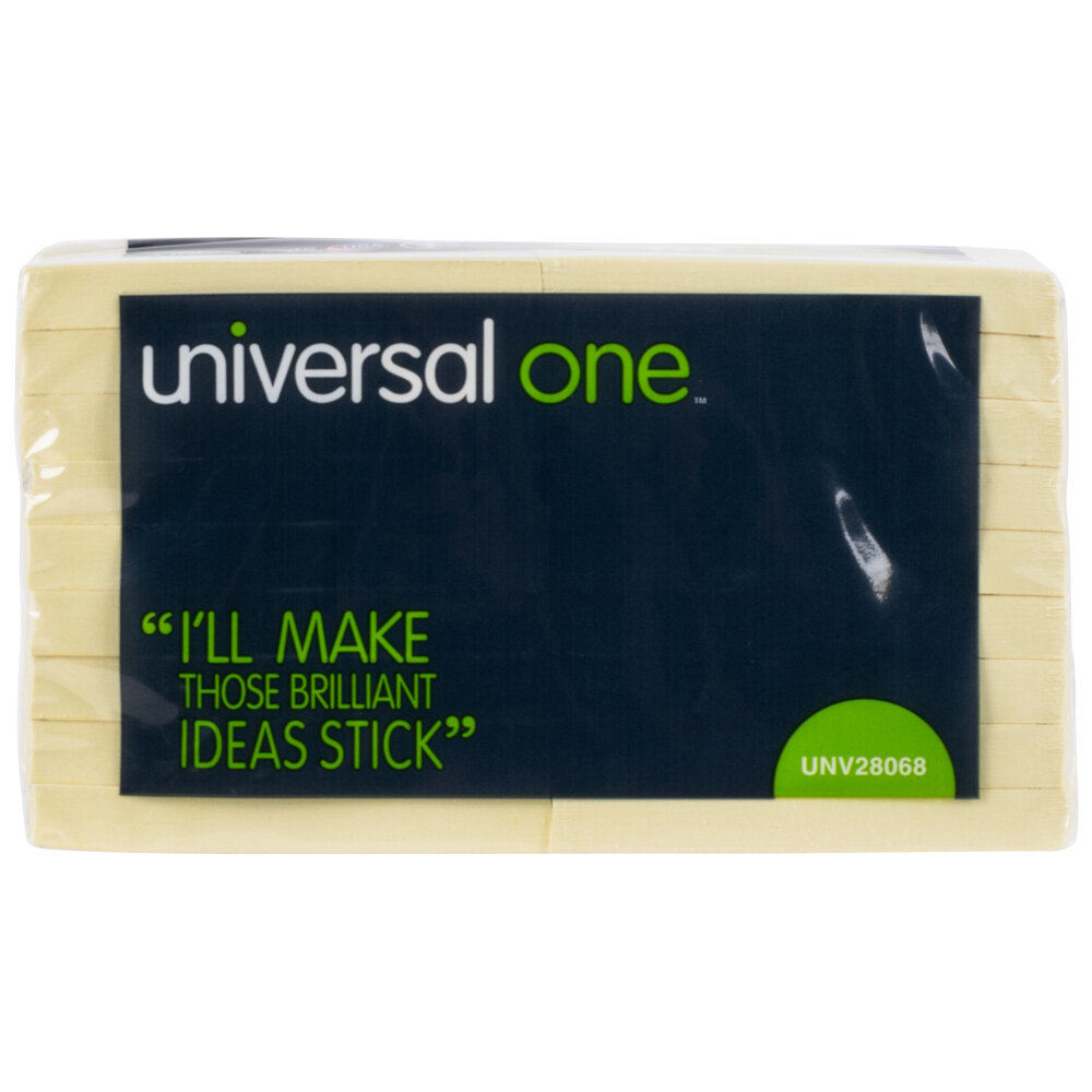 Universal UNV28068 3" x 3" Yellow Recycled Sticky Note - 18/Pack